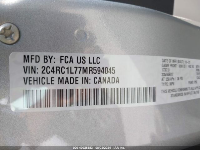 2C4RC1L77MR594045 Chrysler Pacifica Hybrid Touring L