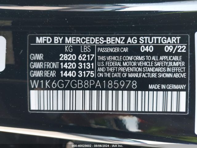 W1K6G7GB8PA185978 Mercedes-Benz S 580 4matic