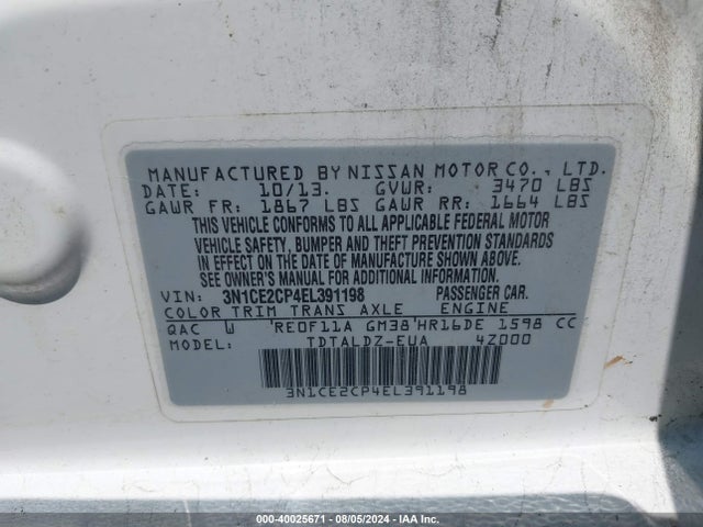 Nissan Versa Note Sv 2014 3N1CE2CP4EL391198 Image 9