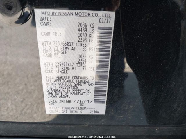 5N1AT2MT6HC776747 Nissan ROGUE S