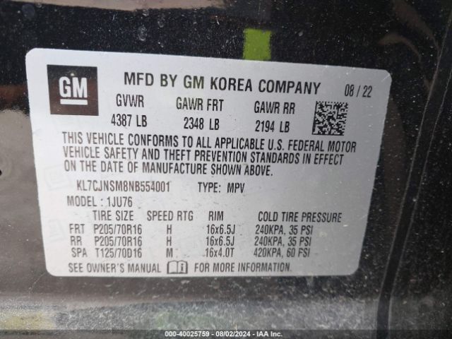 KL7CJNSM8NB554001 Chevrolet Trax Awd Ls
