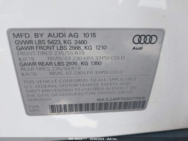 WA1L2AFP7GA077609 Audi Q5 2.0t Premium