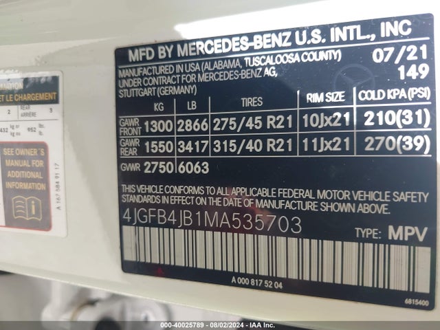 4JGFB4JB1MA535703 Mercedes-Benz GLE 350