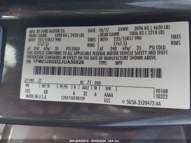 Ford ESCAPE SE 2018 1FMCU0GD2JUA56828 Image 9