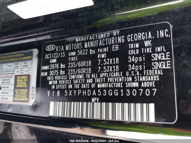 KIA Sorento 3.3l Ex 2016 5XYPHDA53GG130707 Image 9