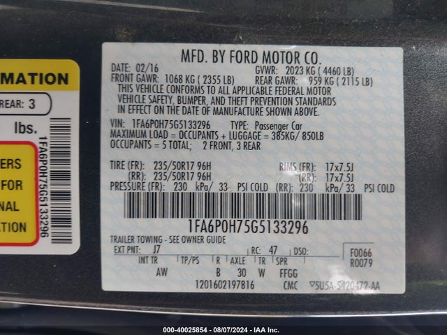 Ford FUSION SE 2016 1FA6P0H75G5133296 Image 9
