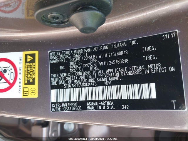 Toyota Highlander Le 2018 5TDZARFH7JS034473 Image 9