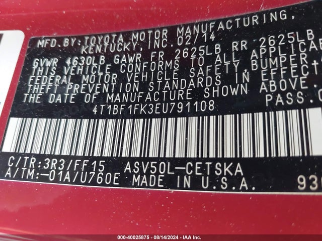 Toyota CAMRY SE 2014 4T1BF1FK3EU791108 Image 9