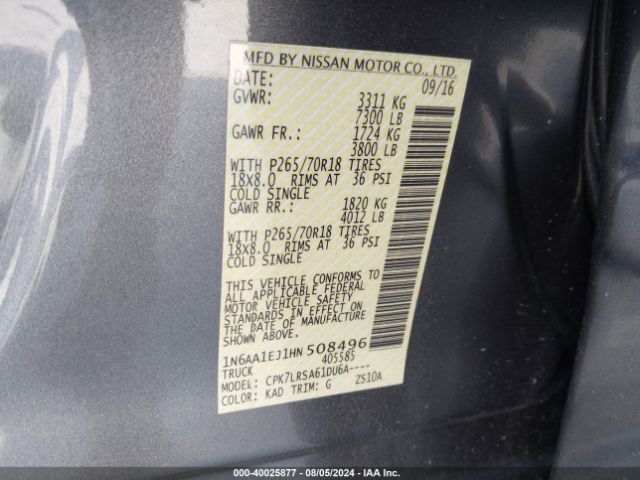 1N6AA1EJ1HN508496 Nissan TITAN S
