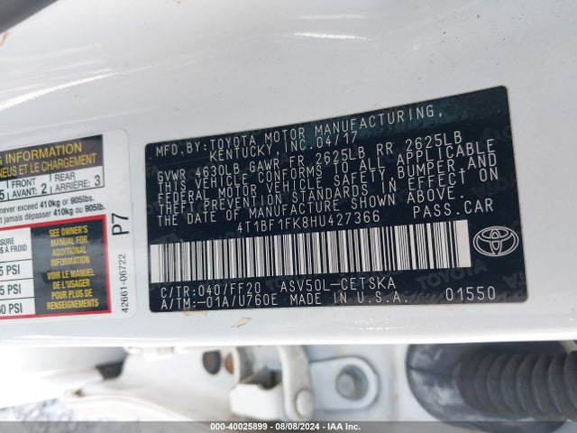 Toyota CAMRY SE 2017 4T1BF1FK8HU427366 Image 9