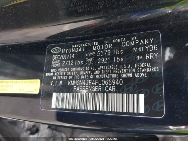 KMHGN4JE4FU066940 Hyundai Genesis 3.8