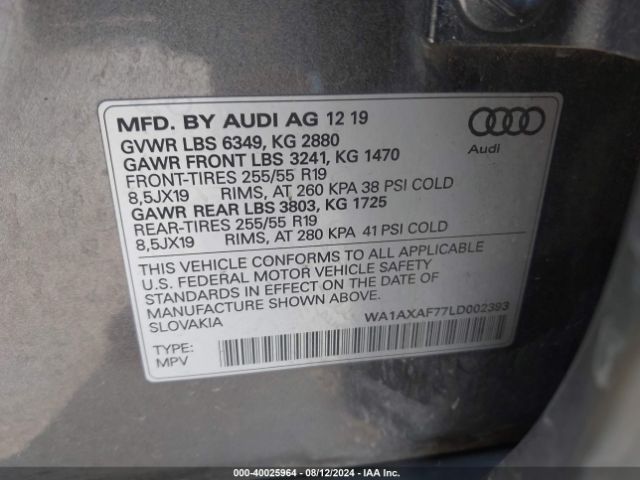WA1AXAF77LD002393 Audi Q7 Premium 55 Tfsi Quattro Tiptronic