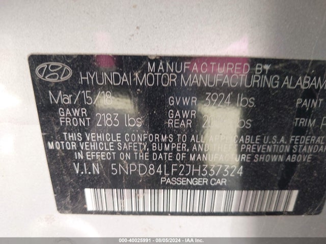 Hyundai Elantra Value Edition 2018 5NPD84LF2JH337324 Image 9
