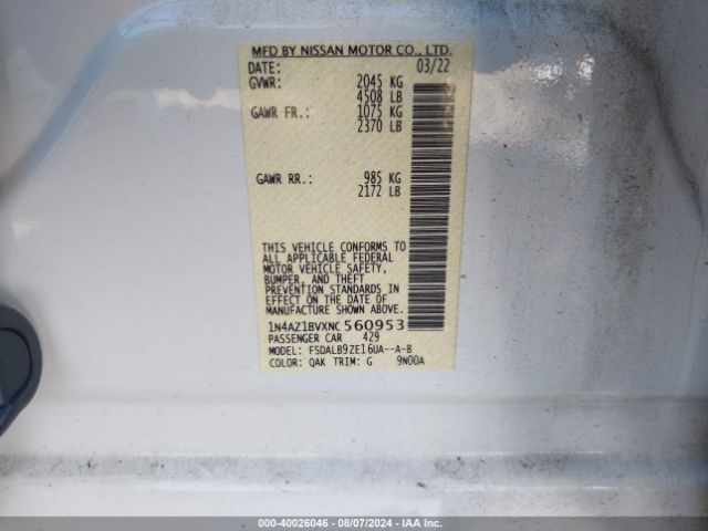 1N4AZ1BVXNC560953 Nissan Leaf S 40 Kwh