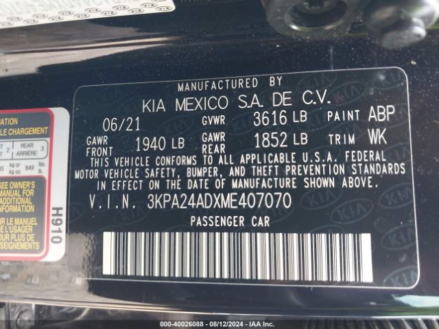 3KPA24ADXME407070 KIA RIO S