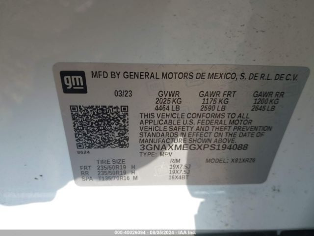 3GNAXMEGXPS194088 Chevrolet Equinox Fwd Rs
