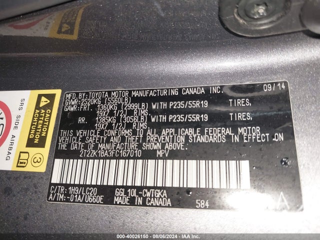 Lexus RX 350 2015 2T2ZK1BA3FC167010 Image 9