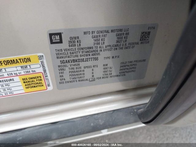 5GAKVBKD3EJ277766 Buick Enclave Leather