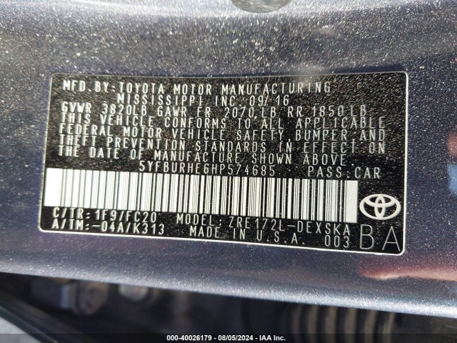 Toyota COROLLA SE 2017 5YFBURHE6HP574685 Image 9