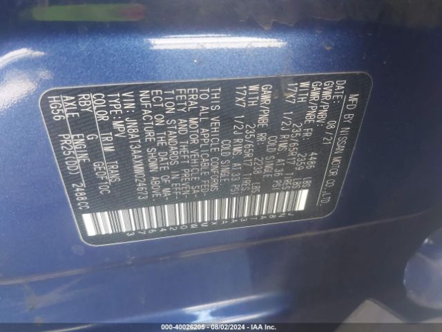 JN8AT3AAXMW024673 Nissan Rogue S Fwd