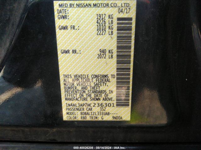 1N4AL3AP7HC236301 Nissan Altima 2.5 Sv
