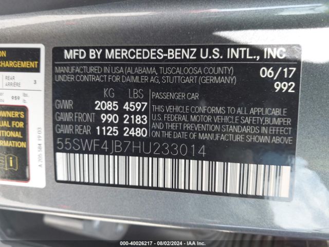 55SWF4JB7HU233014 Mercedes-Benz C 300 Luxury/sport