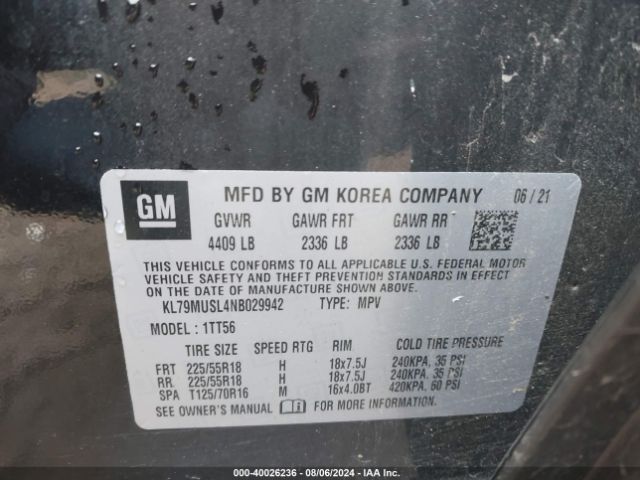KL79MUSL4NB029942 Chevrolet Trailblazer Awd Rs