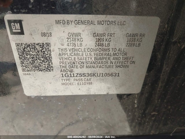 Chevrolet IMPALA LT 2019 1G11Z5S36KU105631 Image 9