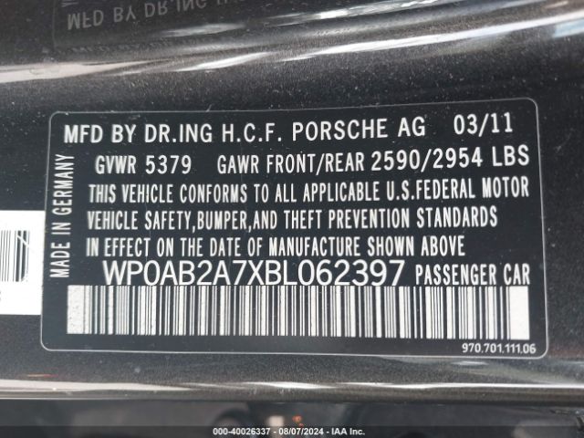 2011 PORSCHE PANAMERA WP0AB2A7XBL062397 Photo 8