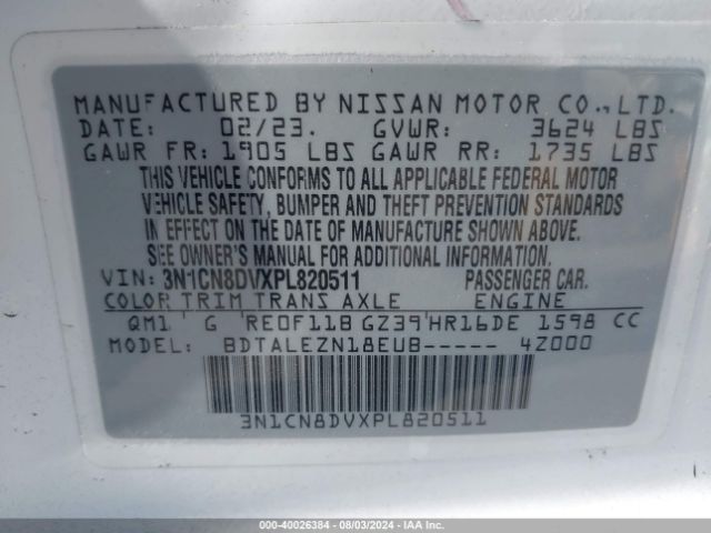 3N1CN8DVXPL820511 Nissan Versa 1.6 S Xtronic Cvt