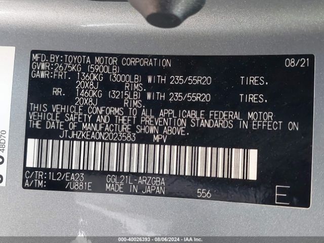 JTJHZKEA0N2023583 Lexus Rx 350l