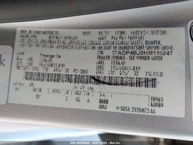 Ford FIESTA SE 2017 3FADP4BJ0HM110247 Image 9
