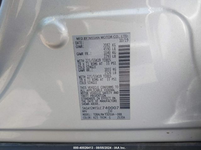 5N1AT2MT5LC740007 Nissan Rogue Sl Fwd