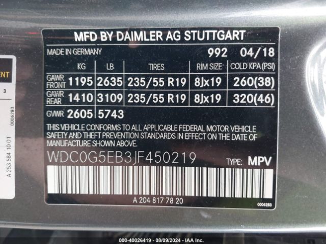 WDC0G5EB3JF450219 Mercedes-Benz Glc 350e 4matic