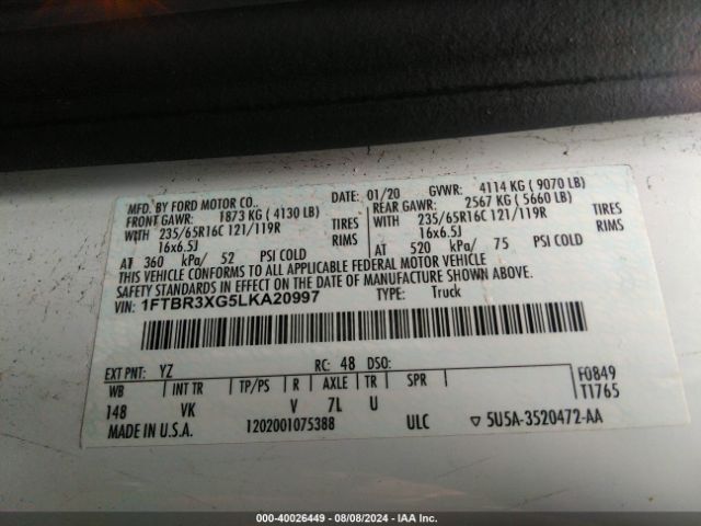 1FTBR3XG5LKA20997 Ford Transit-250 Cargo Van