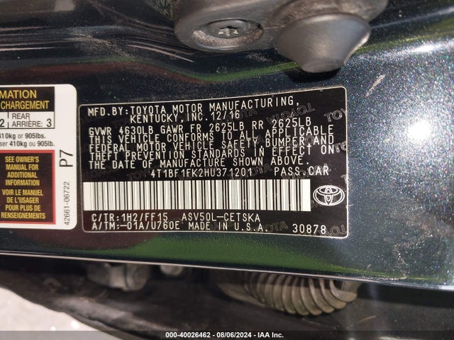 Toyota CAMRY SE 2017 4T1BF1FK2HU371201 Image 9