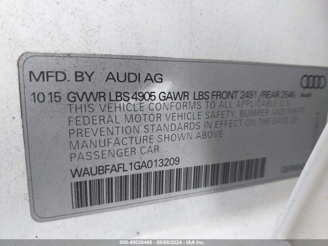 Audi A4 2.0t Premium 2016 WAUBFAFL1GA013209 Image 9