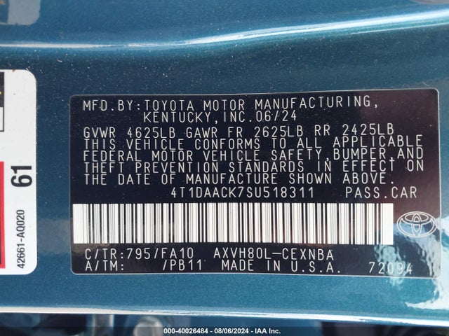 Toyota CAMRY LE 2025 4T1DAACK7SU518311 Image 9
