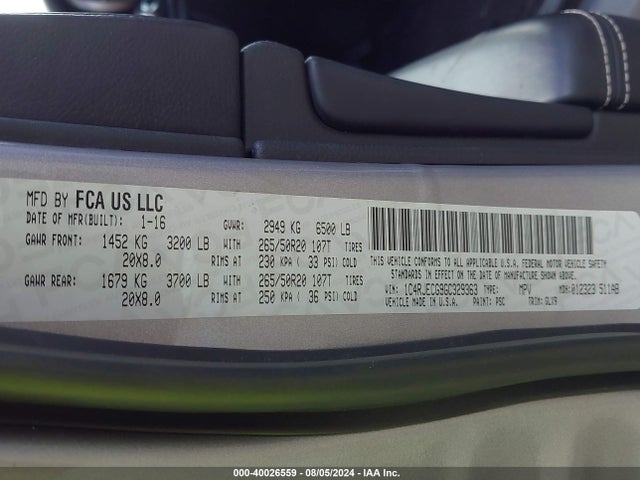 1C4RJECG9GC329363 Jeep Grand Cherokee Overland