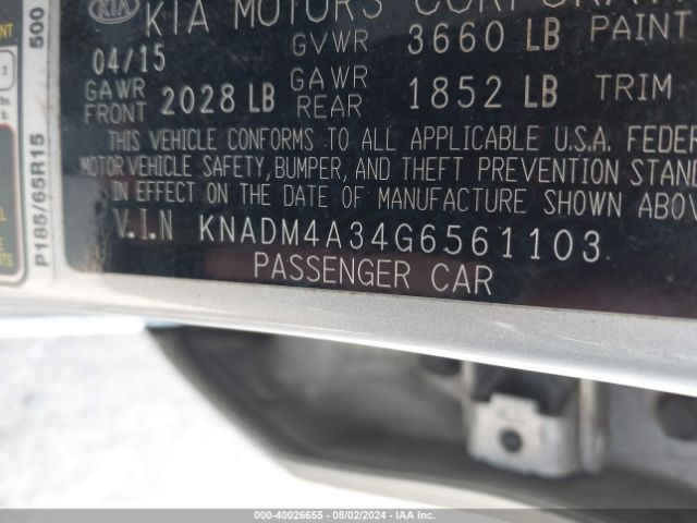 KNADM4A34G6561103 KIA RIO LX