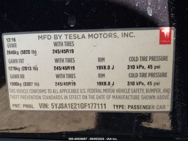 5YJSA1E21GF177111 Tesla MODEL S