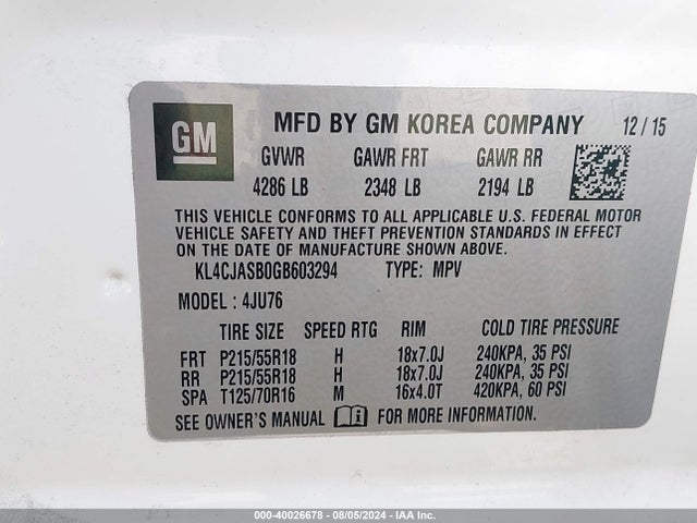 KL4CJASB0GB603294 Buick Encore