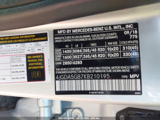 4JGDA5GB7KB210195 Mercedes-Benz Gle 400 4matic