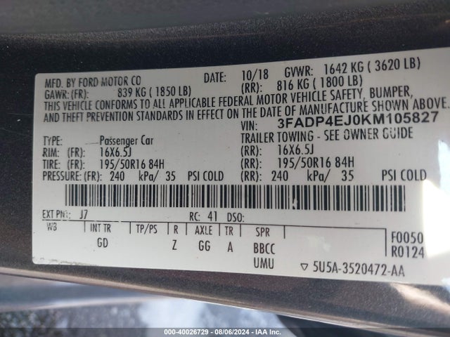 Ford FIESTA SE 2019 3FADP4EJ0KM105827 Image 9