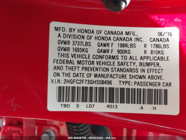 Honda CIVIC EX 2016 2HGFC2F73GH558496 Image 9