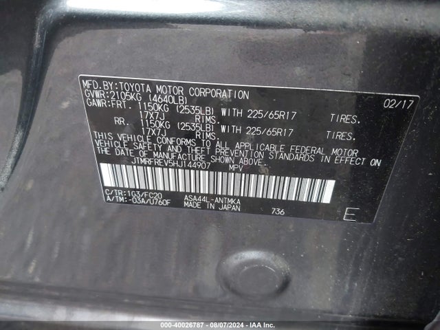Toyota Rav4 Xle 2017 JTMRFREV5HJ144907 Image 9