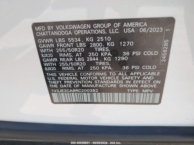 1V2JE2CA8RC200382 Volkswagen Atlas Cross Sport 2.0t Se W/technology