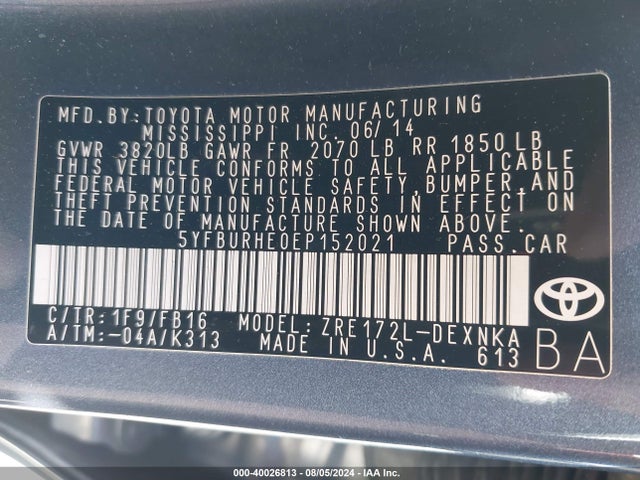 Toyota COROLLA LE 2014 5YFBURHE0EP152021 Image 9
