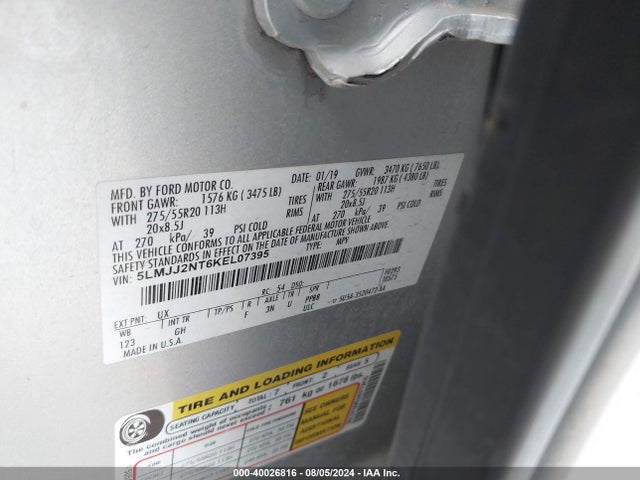 5LMJJ2NT6KEL07395 Lincoln Navigator Standard