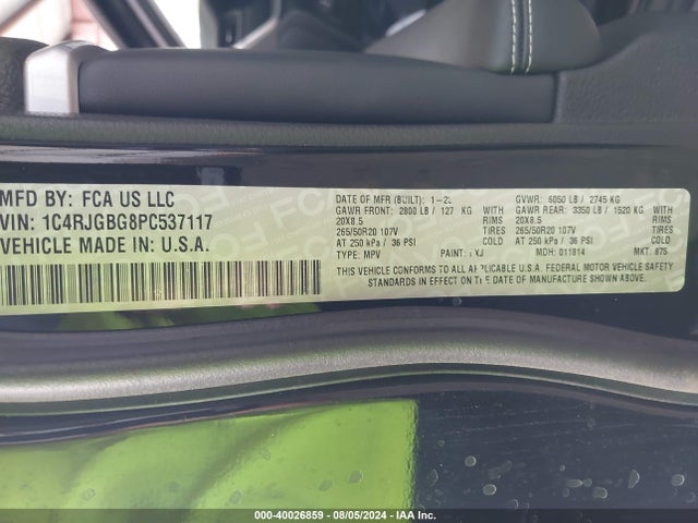 1C4RJGBG8PC537117 Jeep Grand Cherokee Limited 4x2